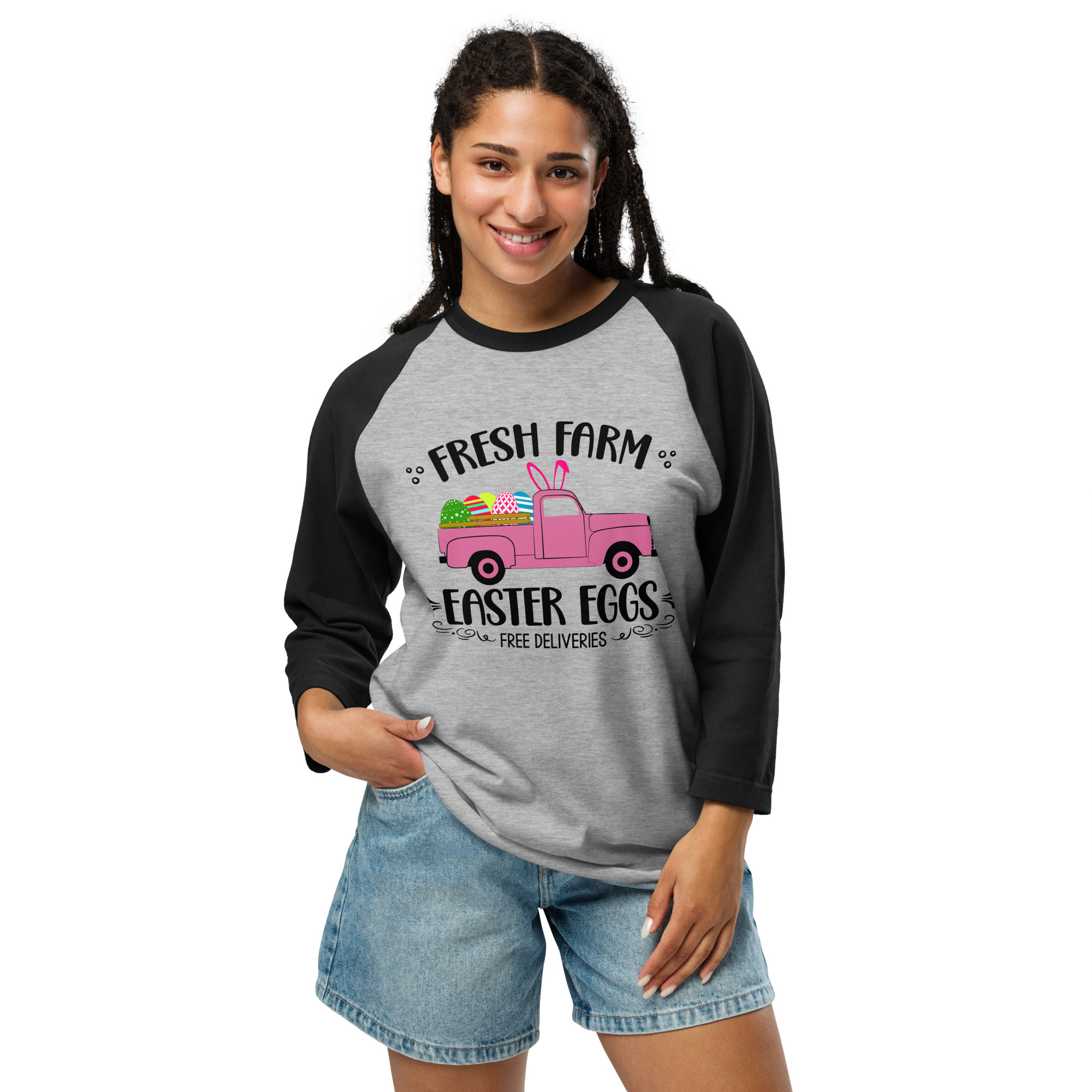easter farm fresh truck 3/4 sleeve raglan shirt