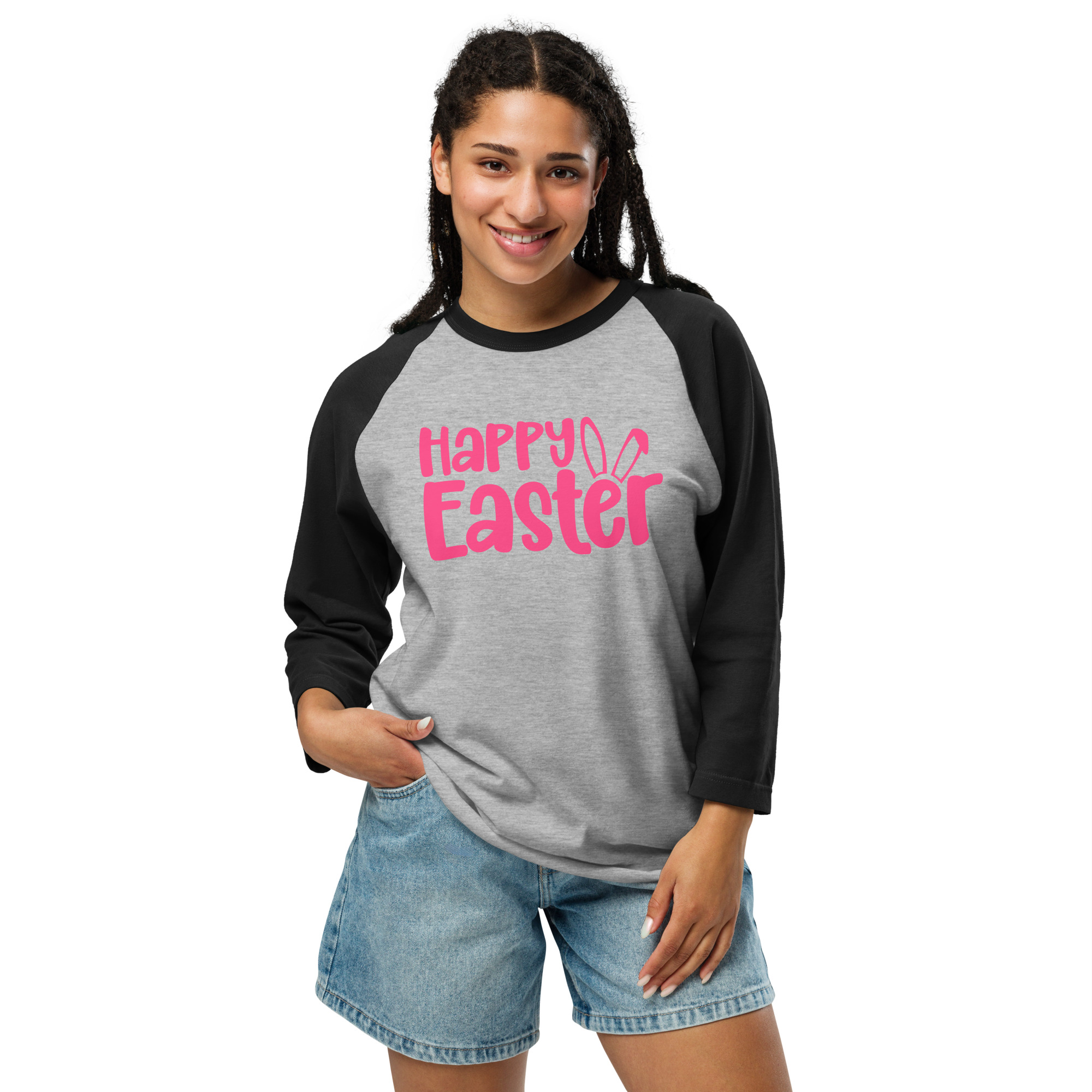 happy easter 3/4 sleeve raglan shirt
