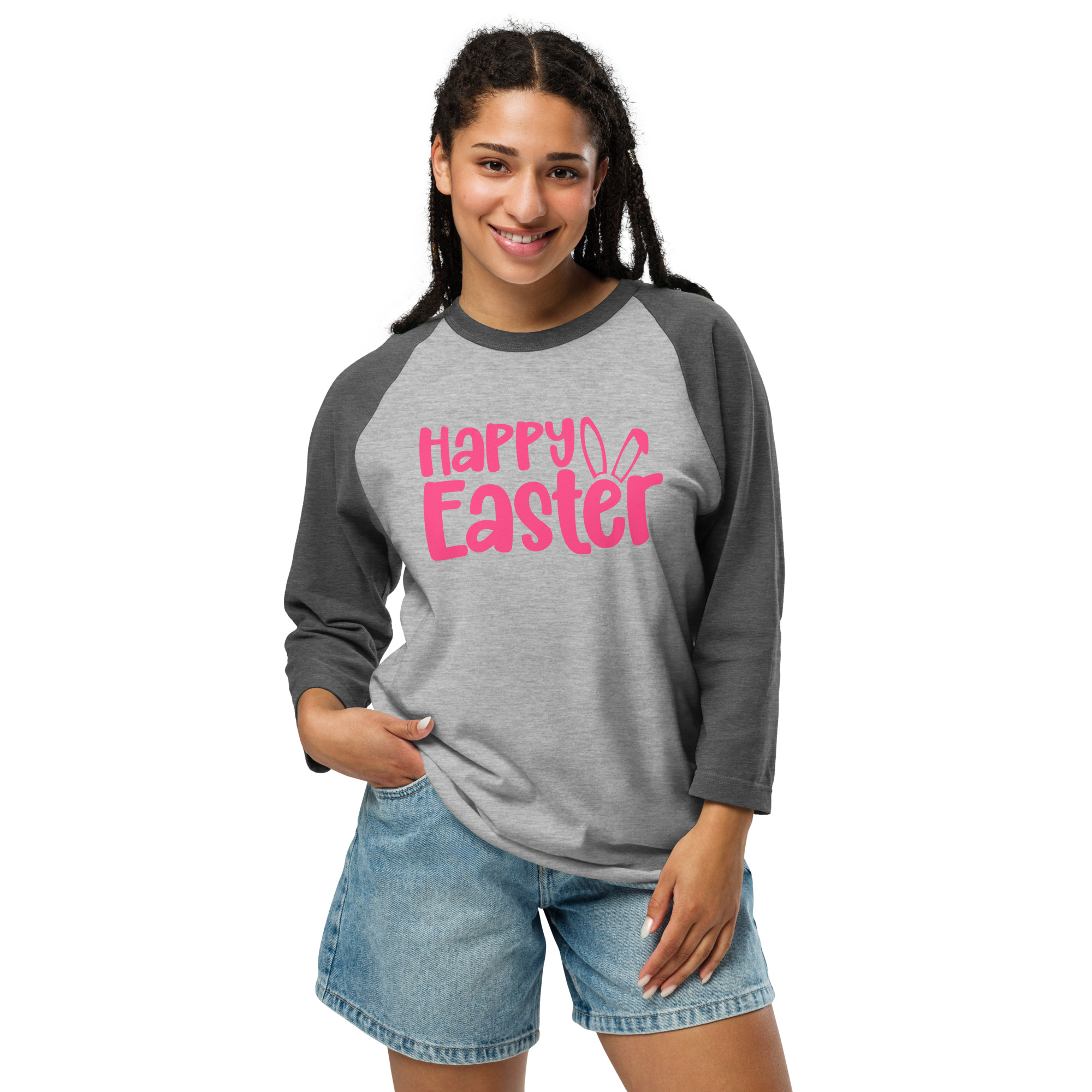 happy easter 3/4 sleeve raglan shirt