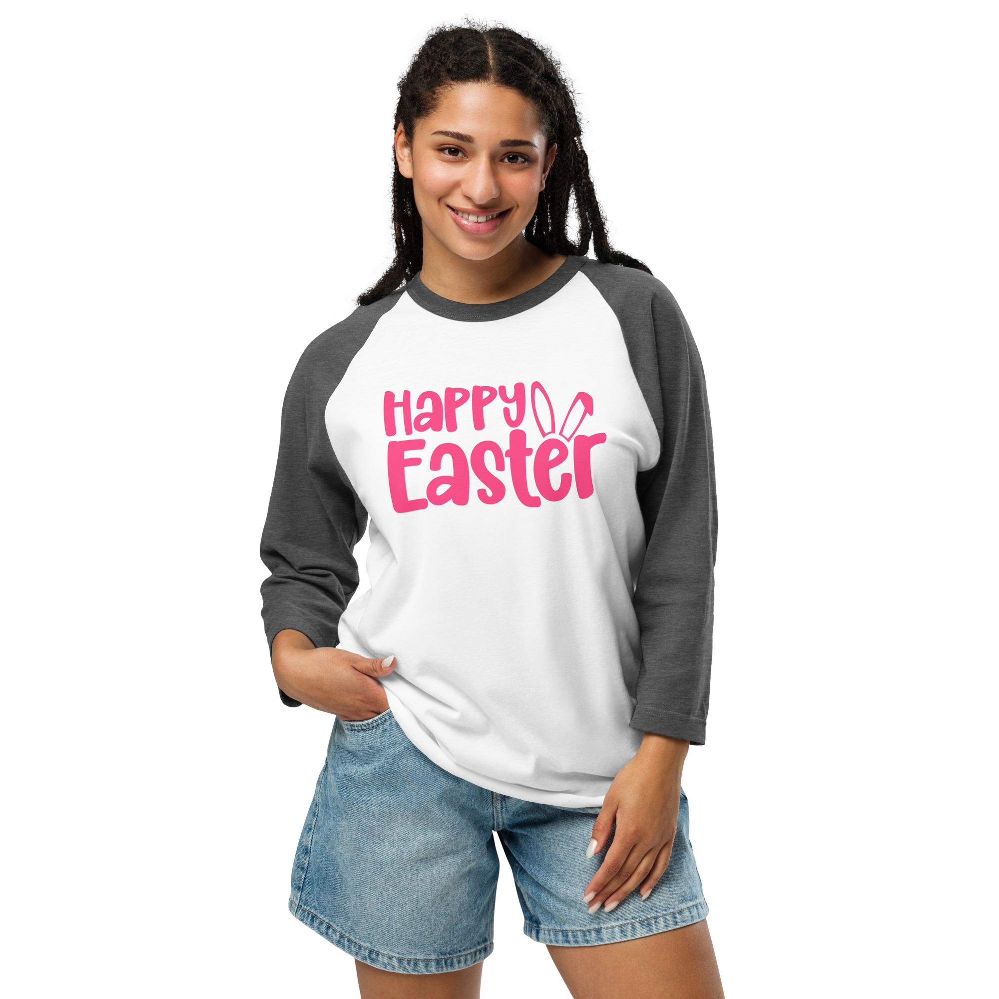 happy easter 3/4 sleeve raglan shirt