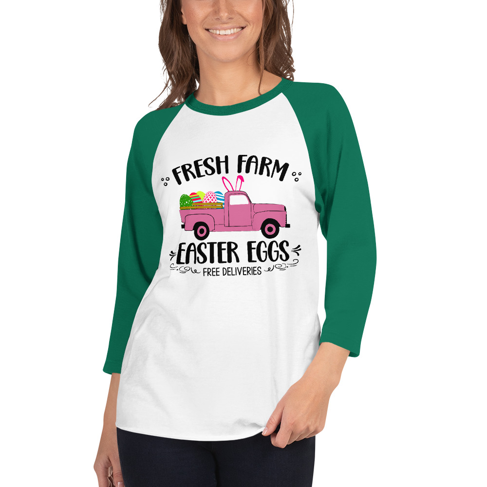 easter farm fresh truck 3/4 sleeve raglan shirt
