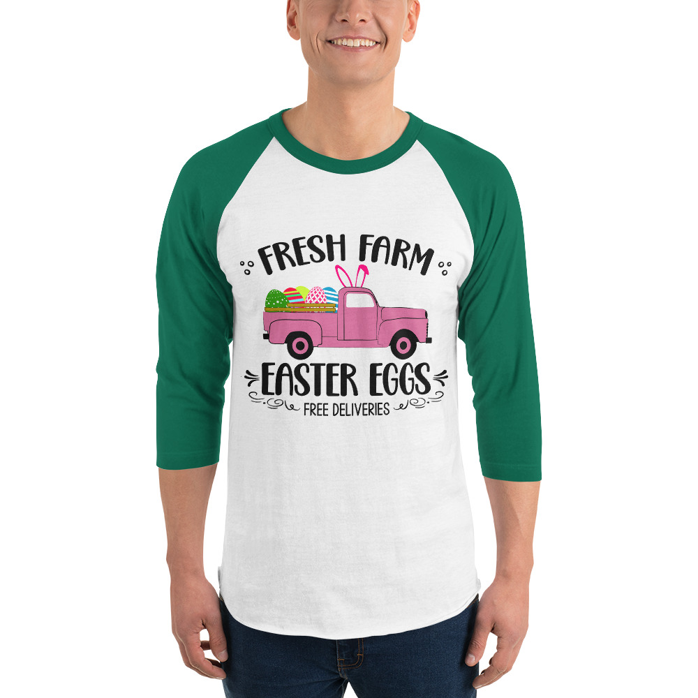 easter farm fresh truck 3/4 sleeve raglan shirt