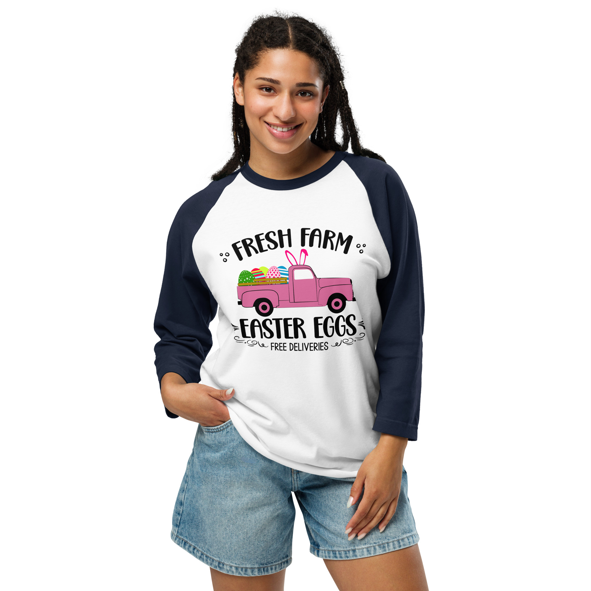 easter farm fresh truck 3/4 sleeve raglan shirt