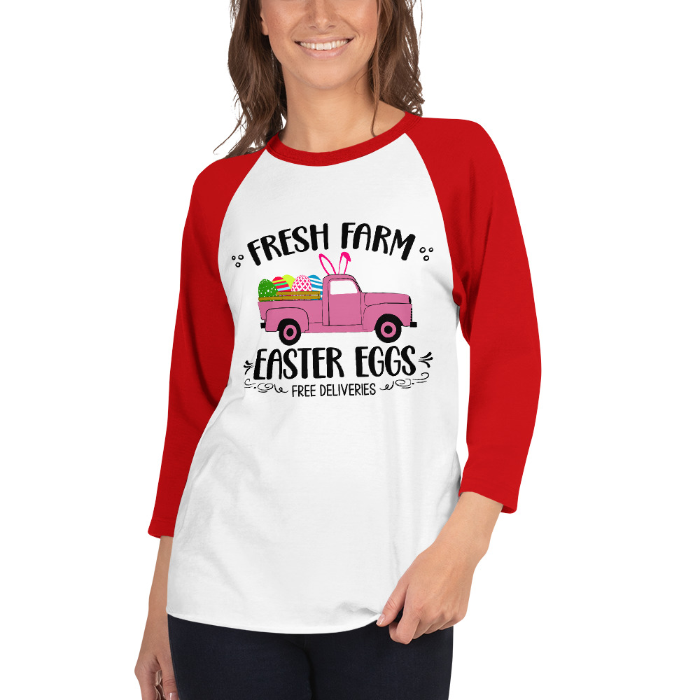 easter farm fresh truck 3/4 sleeve raglan shirt