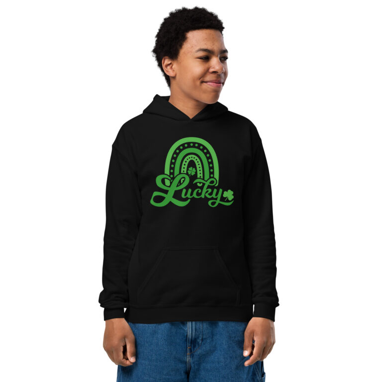 Lucky Boho Rainbow clover, St. Patrick's Day Youth heavy blend hoodie