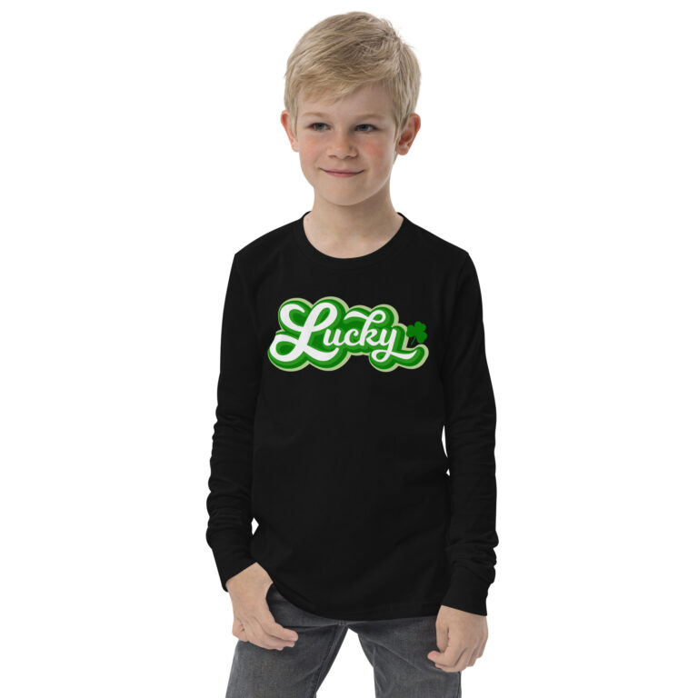 Lucky text and clover, St. Patrick's Day Youth long sleeve tee