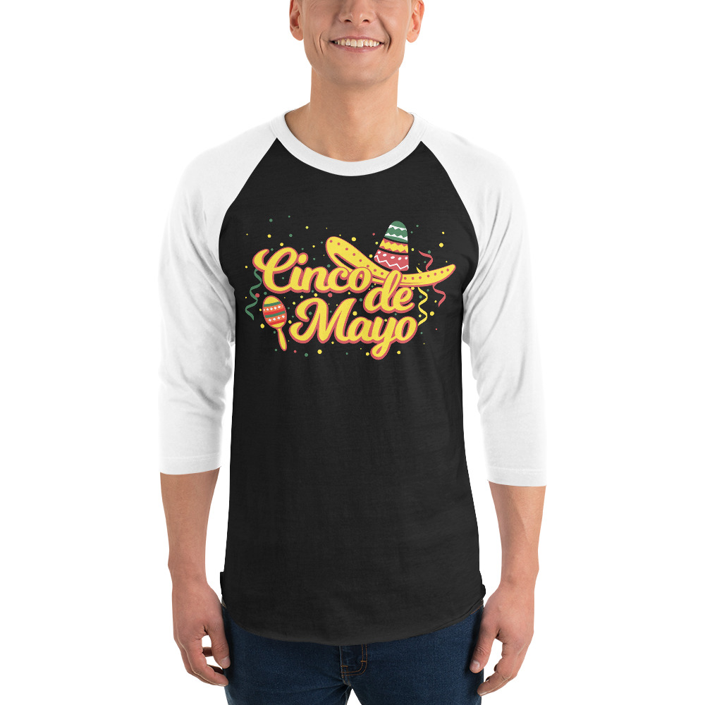 cinco de mayo, sombrero party 3/4 sleeve raglan shirt