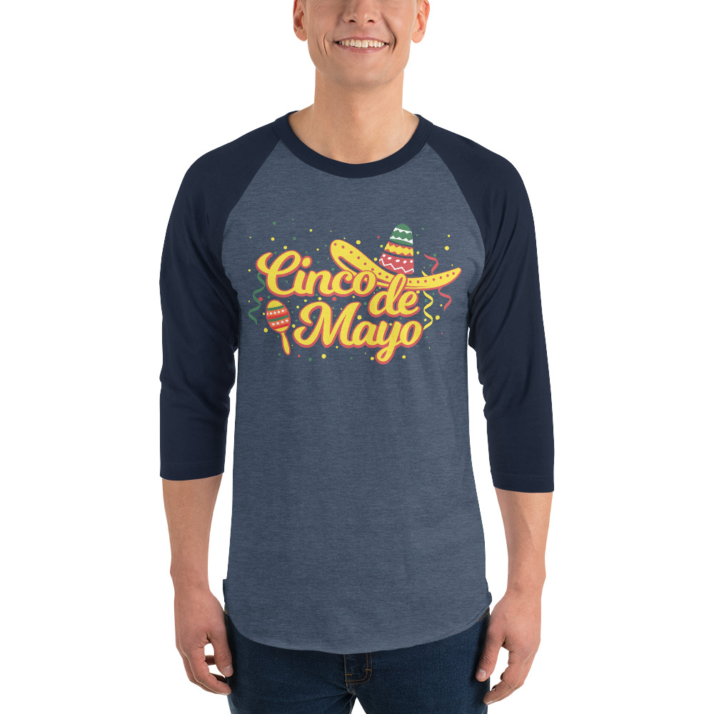 cinco de mayo, sombrero party 3/4 sleeve raglan shirt