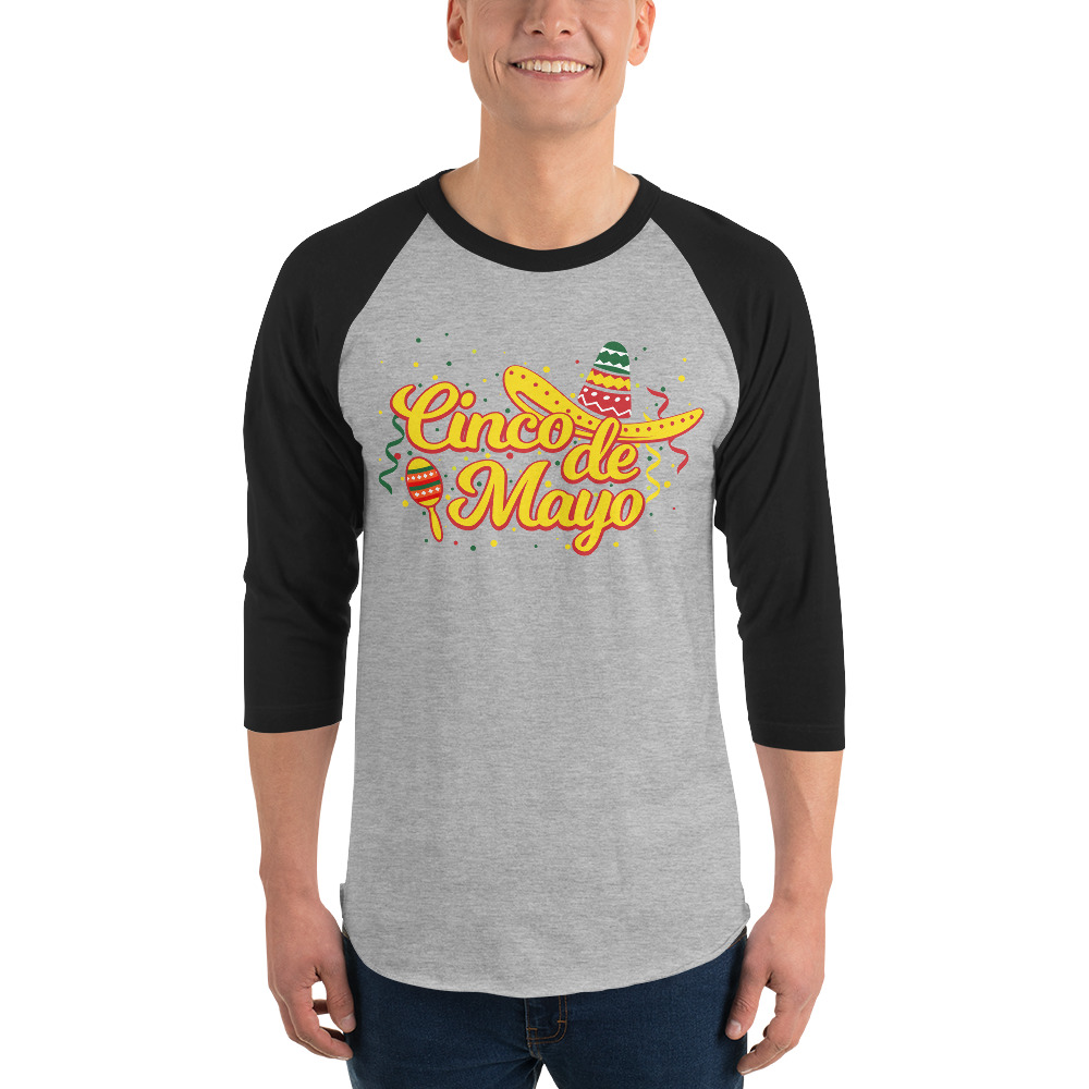 cinco de mayo, sombrero party 3/4 sleeve raglan shirt