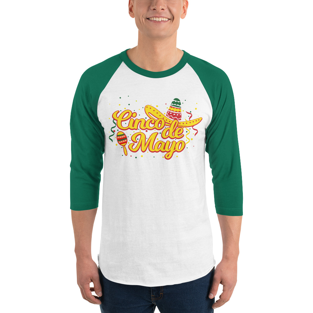 cinco de mayo, sombrero party 3/4 sleeve raglan shirt