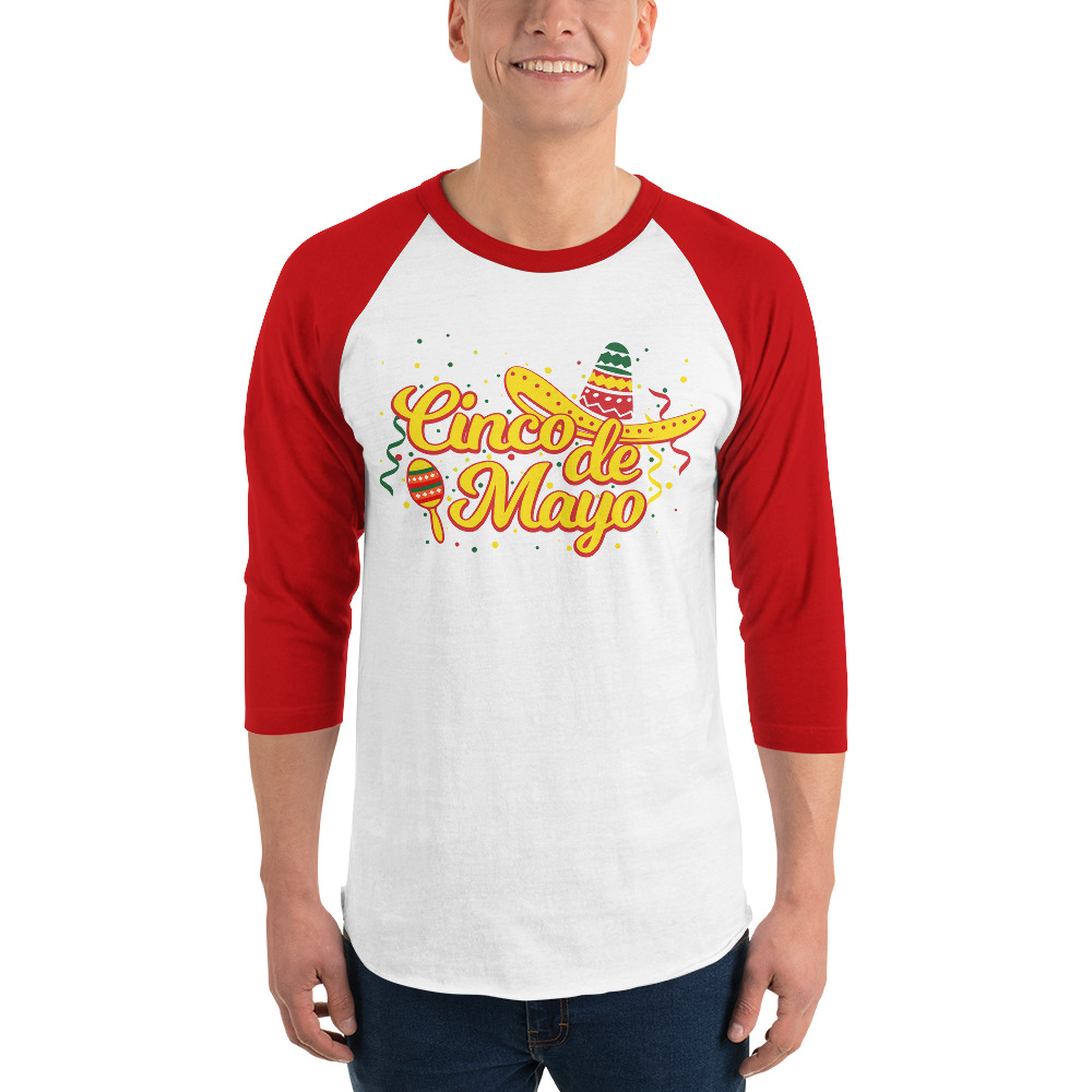 cinco de mayo, sombrero party 3/4 sleeve raglan shirt