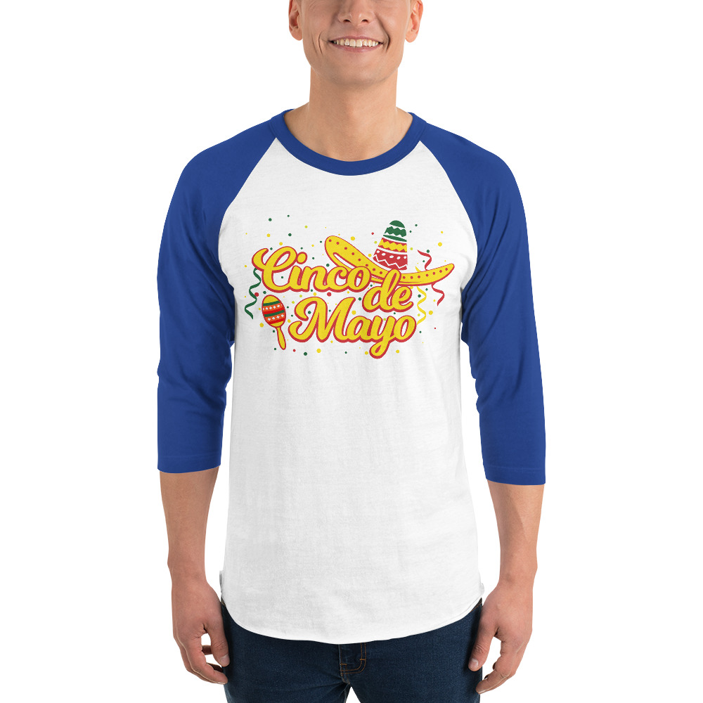 cinco de mayo, sombrero party 3/4 sleeve raglan shirt