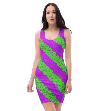 Green and Pink dot stripes All over print Bodycon Dress