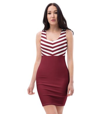 Burgundy and white stripes All over print bodycon dress