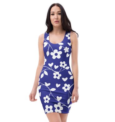 Blue floral design All over print Bodycon dress