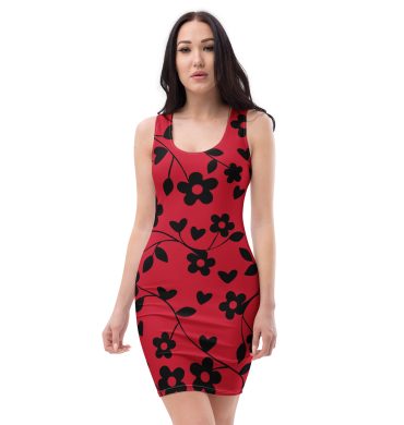 Red and black floral pattern All over print Bodycon dress