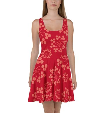 Red Floral All Over Print Skater Dress for women