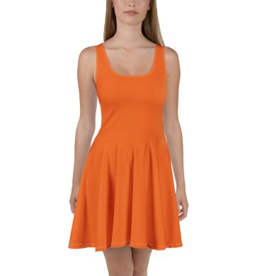 Solid Orange Color Skater Dress for women
