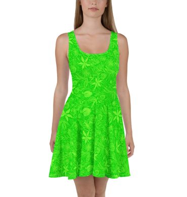 Green Floral All over print Skater Dress for women