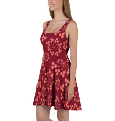 Burgundy floral All over Print Skater Dress