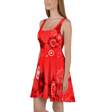 Red Floral design All over print Skater Dress for women
