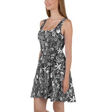 Black floral pattern All over print Skater Dress for women
