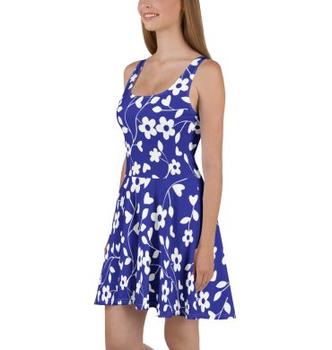 Blue Floral Pattern All over print Skater Dress